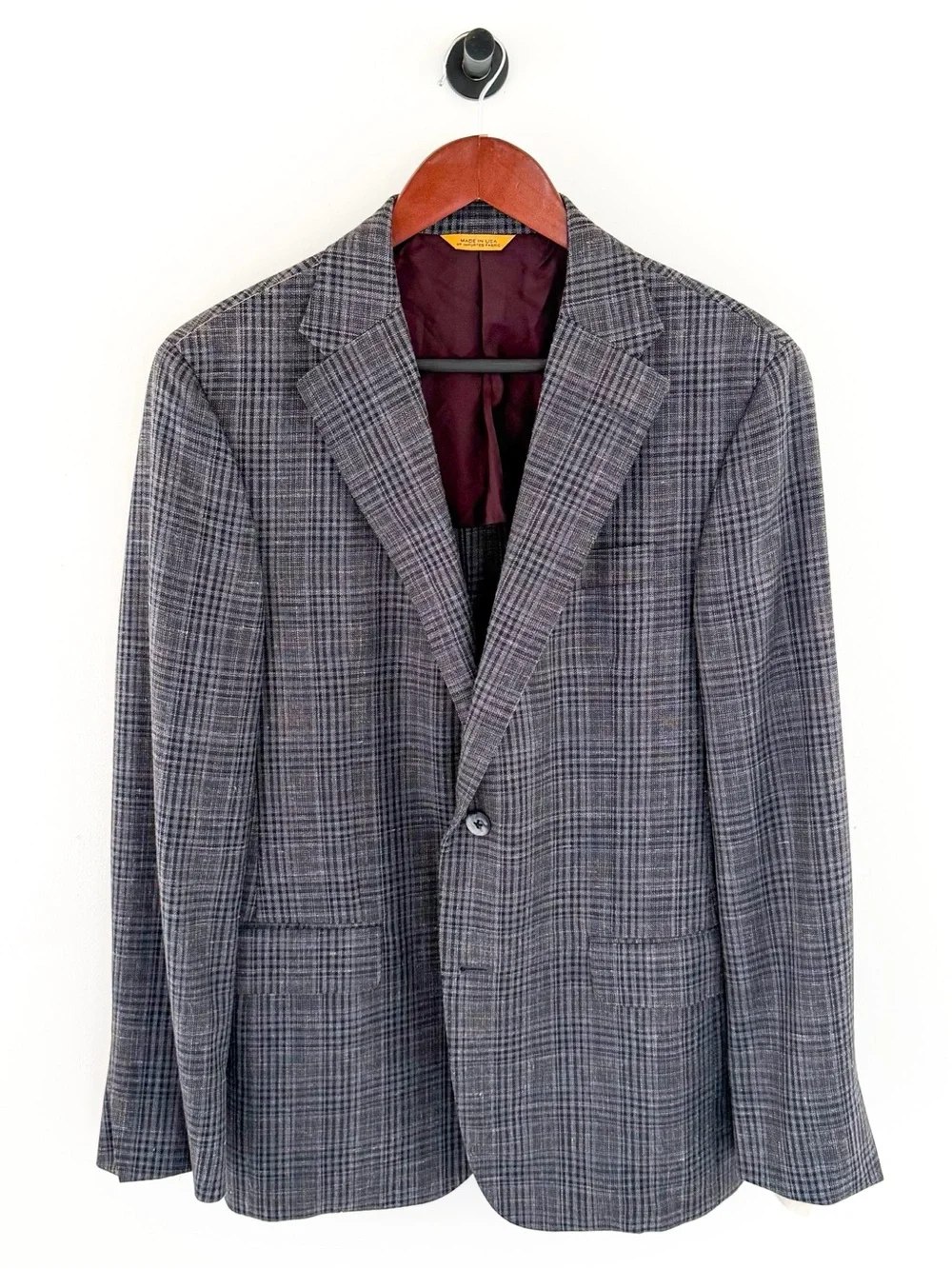 NEW Hickey Freeman Wool Silk Linen Gray Blue Plaid Blazer Sport Coat 40R Men's